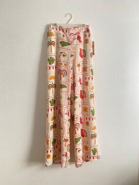 Evolutionary Women's Tropical Wide-Leg Elastic Waist Pants Lightweight Size S